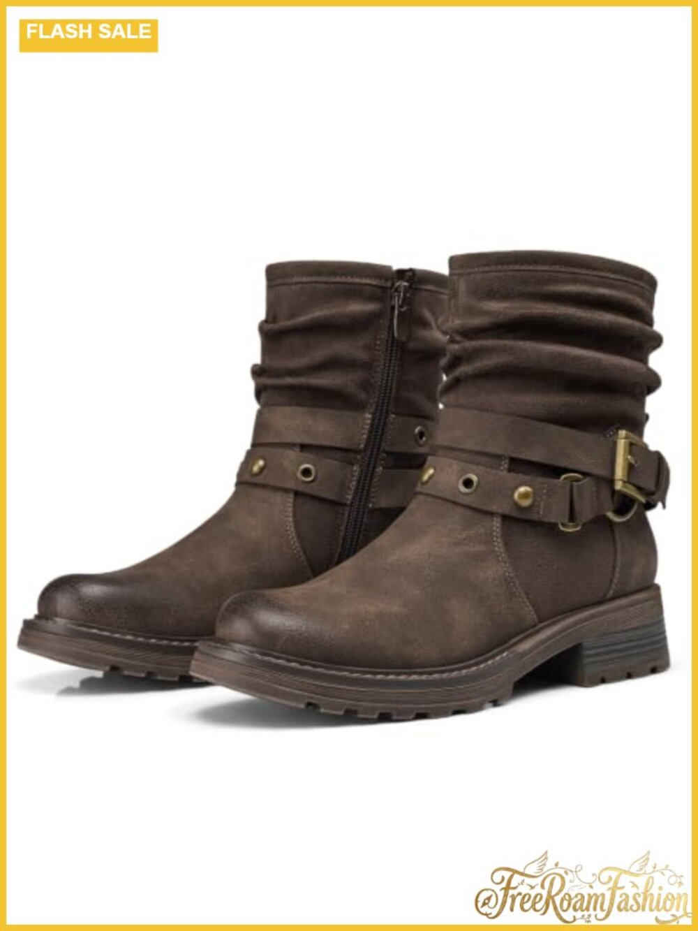 Women's Ankle Boots Low Heel Slouch Booties Comfortable Block Heel